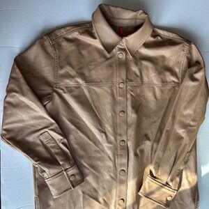 Spanx Faux Leather Button Down Shacket Size Medium Tan Women